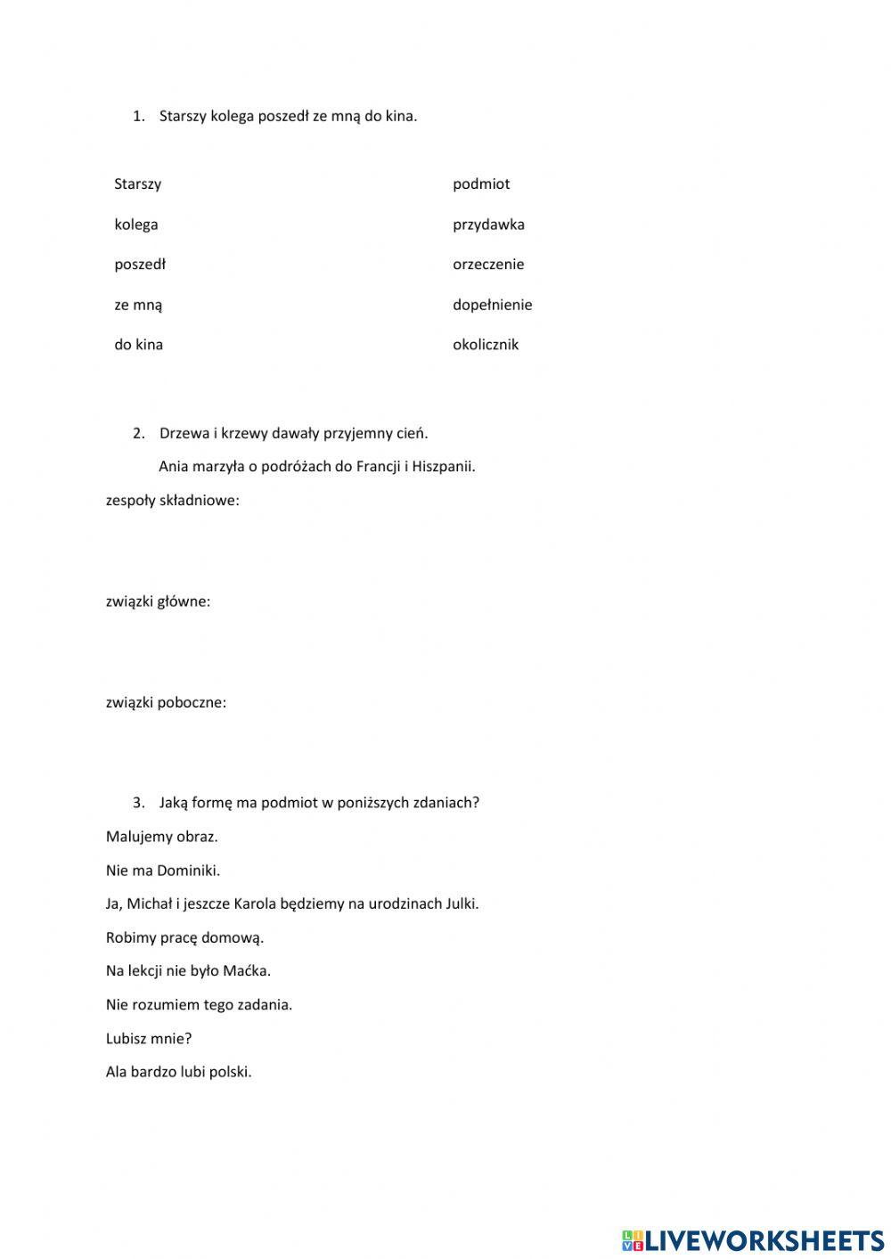 Podmiot I Orzeczenie Klasa 4 1014017 | Podmiot i orzeczenie | T00sia | LiveWorksheets