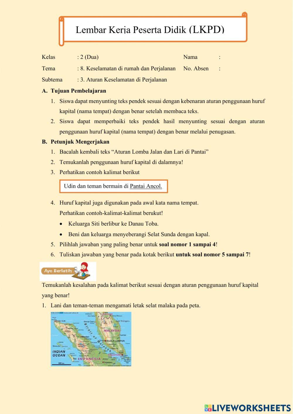 Lembar Kerja Peserta Didik Kelas II Tema 8 Subtema 3 Pembelajaran 2 SD Bopkri Godean Sidomulyo 1