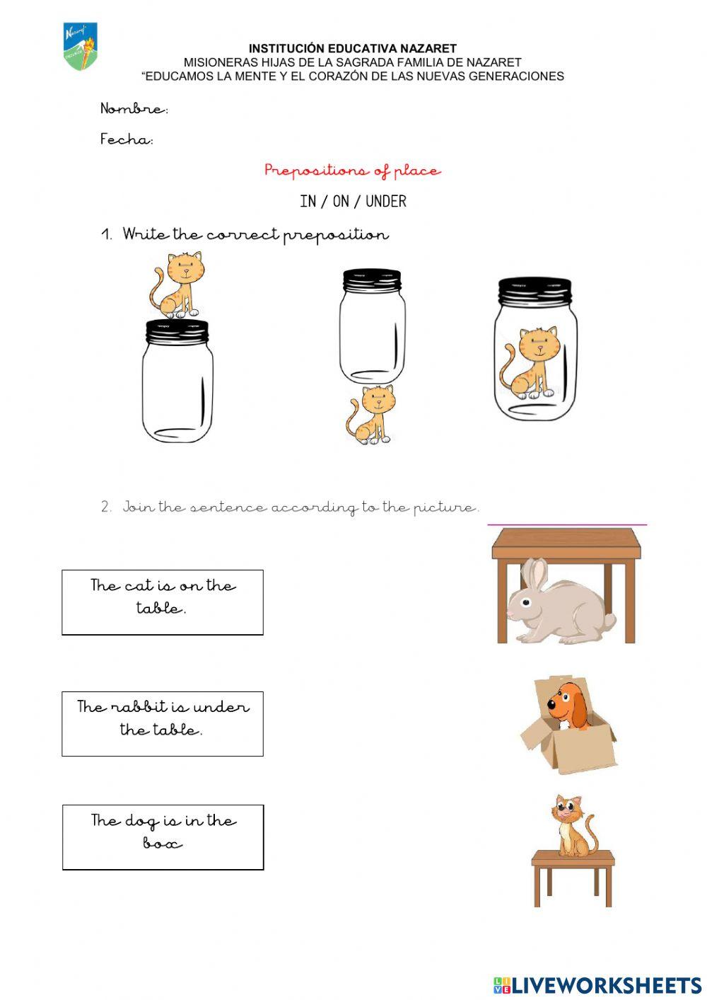 Prepositions in on under