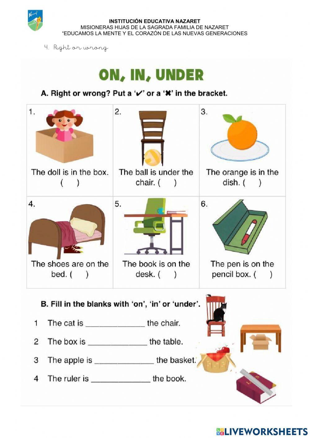 Prepositions in on under