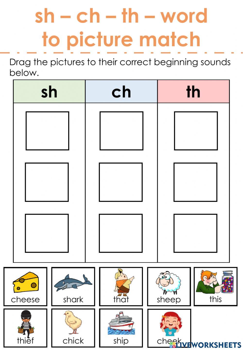 Sh-ch-th match picture to word worksheet | Live Worksheets sh-ch-th-match-picture-to-word-worksheet-live-worksheets