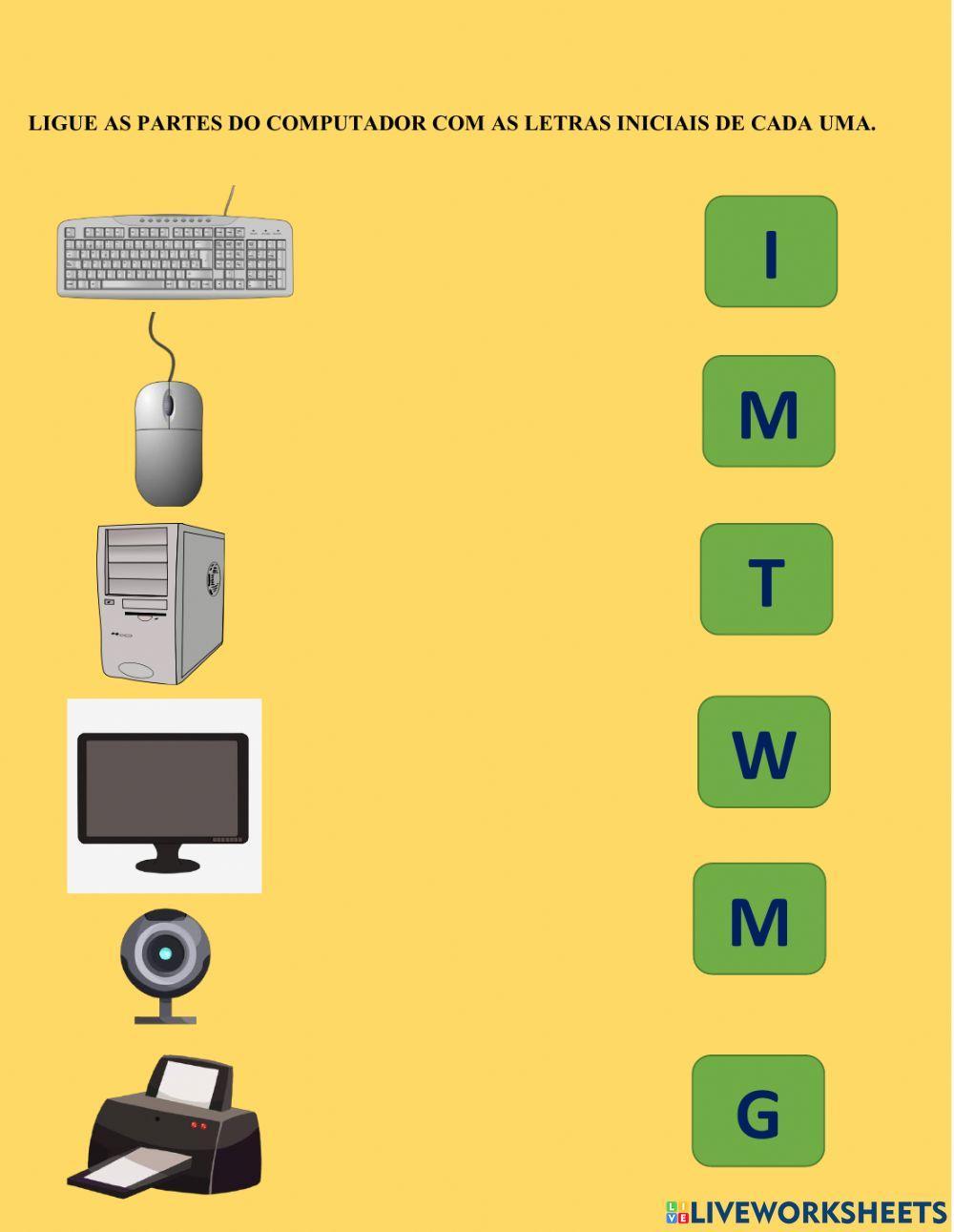 Ligue as partes do computador com suas iniciais