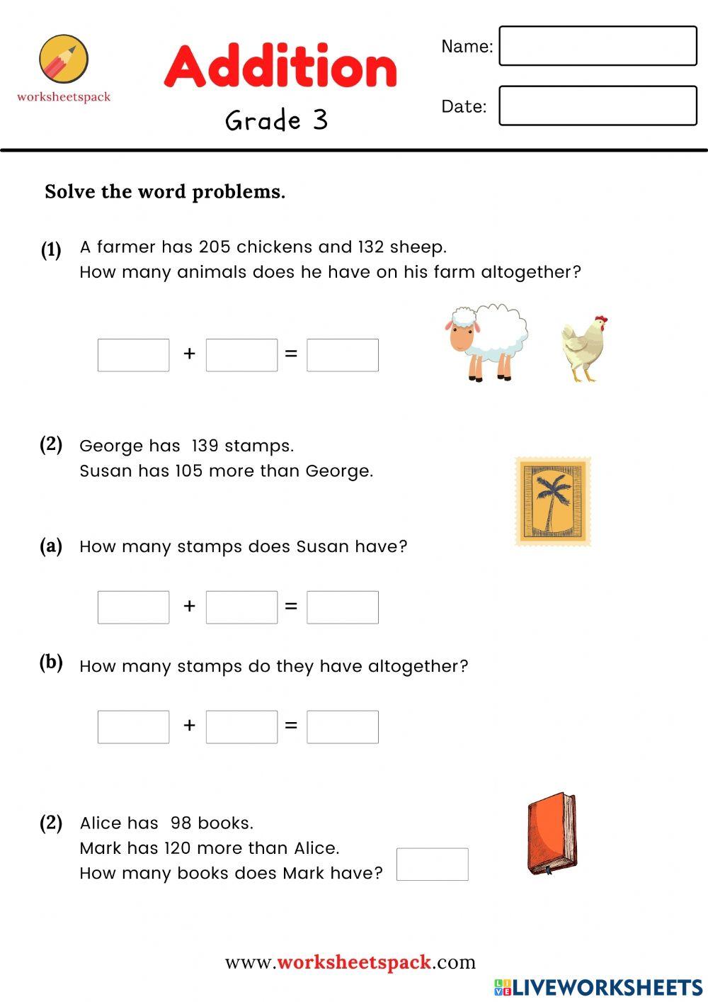 Addition solve the word problems