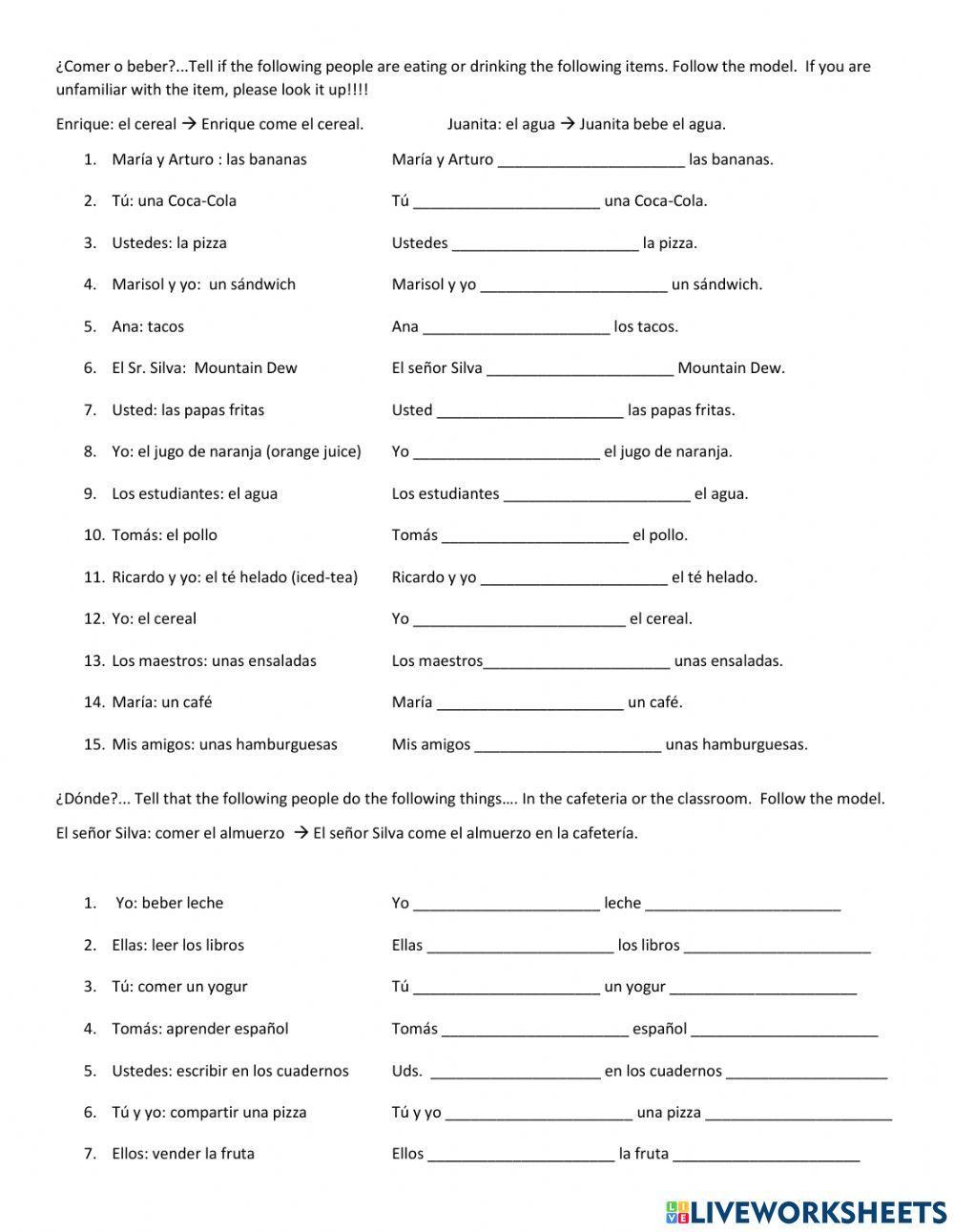 SP1 ER - IR Present Tense Practice