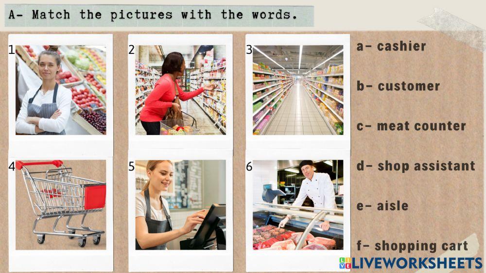 Shopping vocabulary matching activity