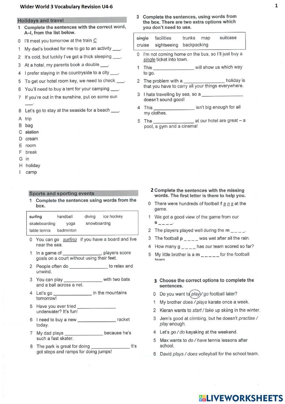 Wider World 3 Vocabulary Revision 1 (U4-6)
