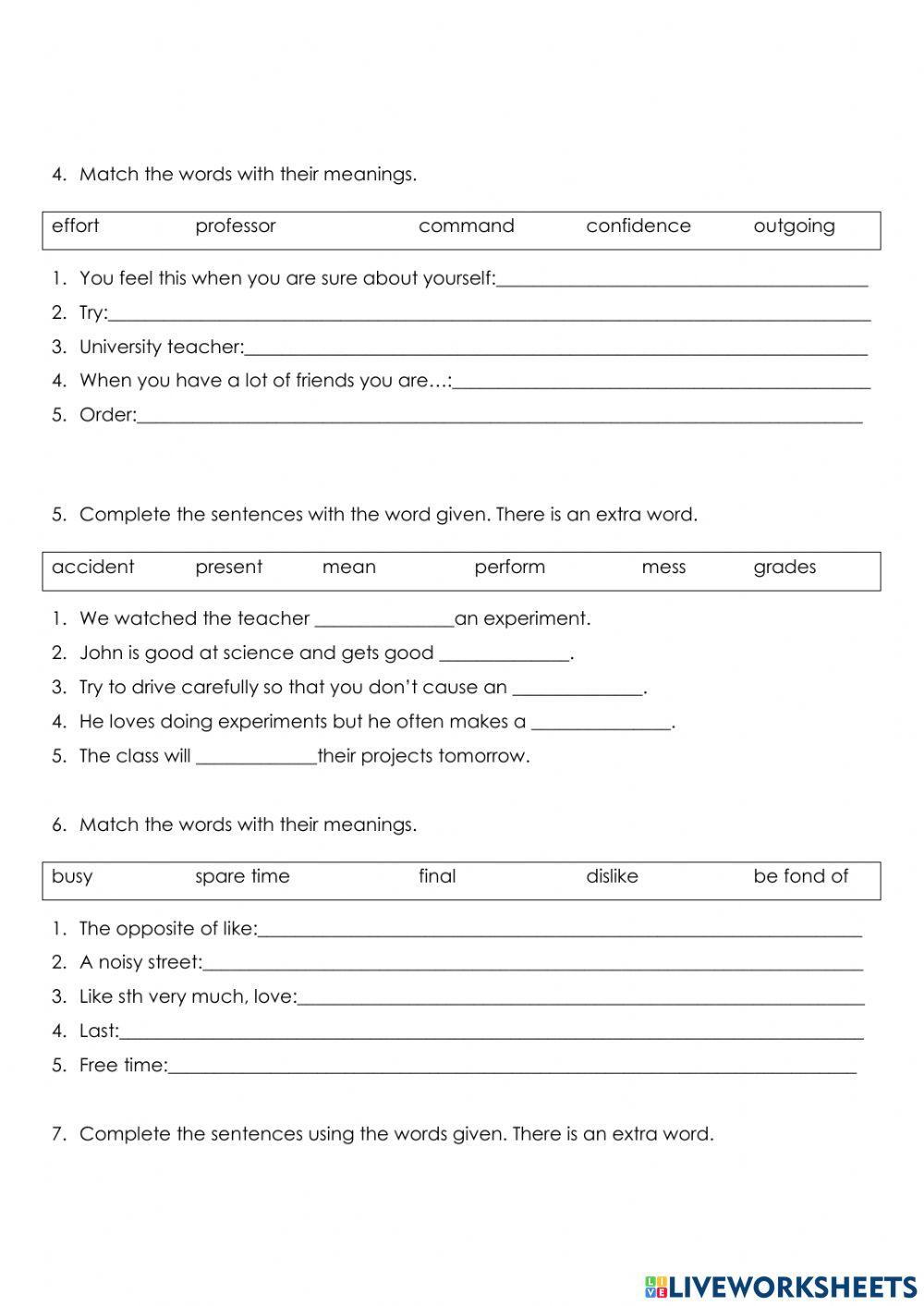 Vocabulary test, unit 6, c' class