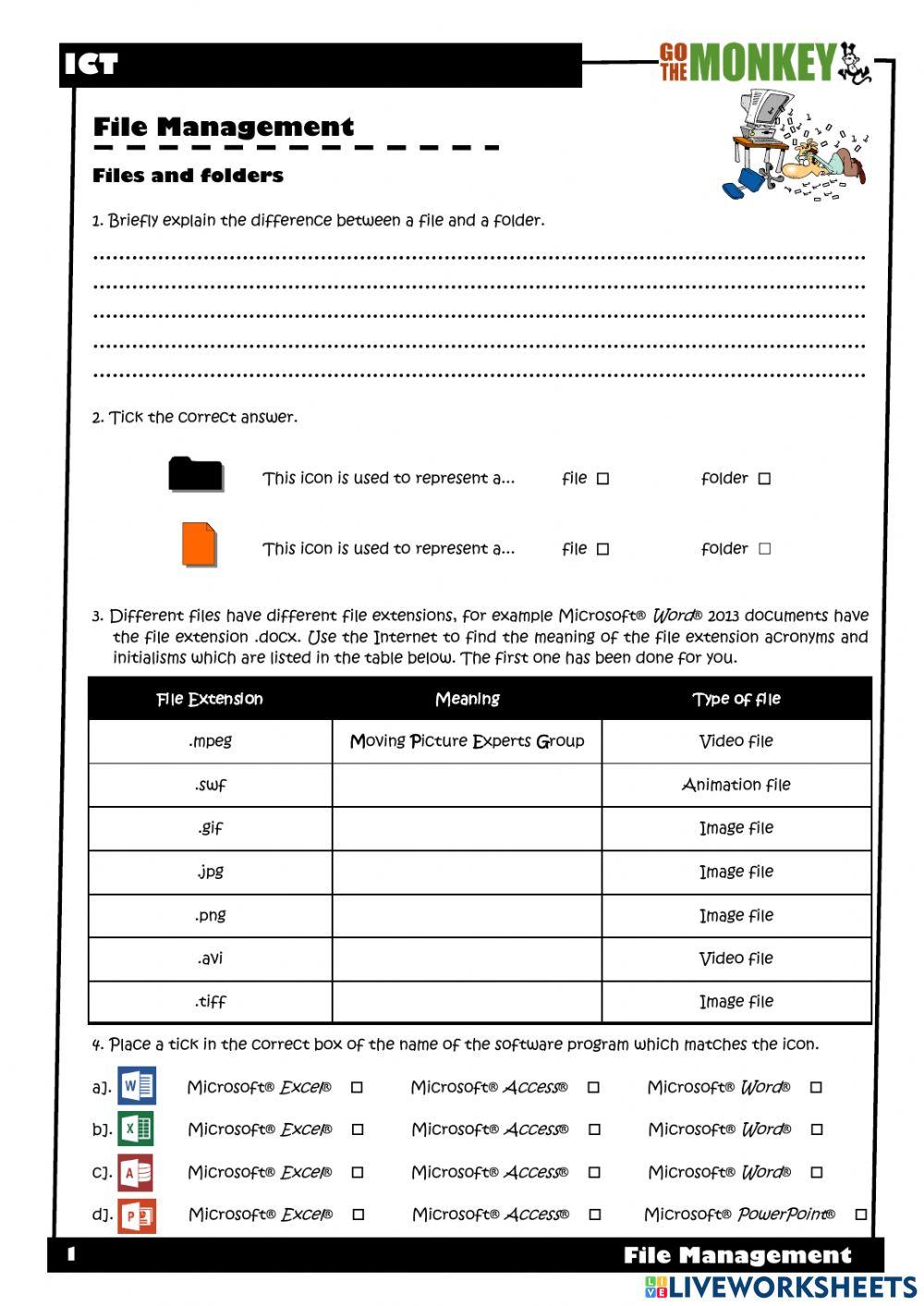 FILE MANAGEMENT ( EXTENSION ) online exercise for | Live Worksheets