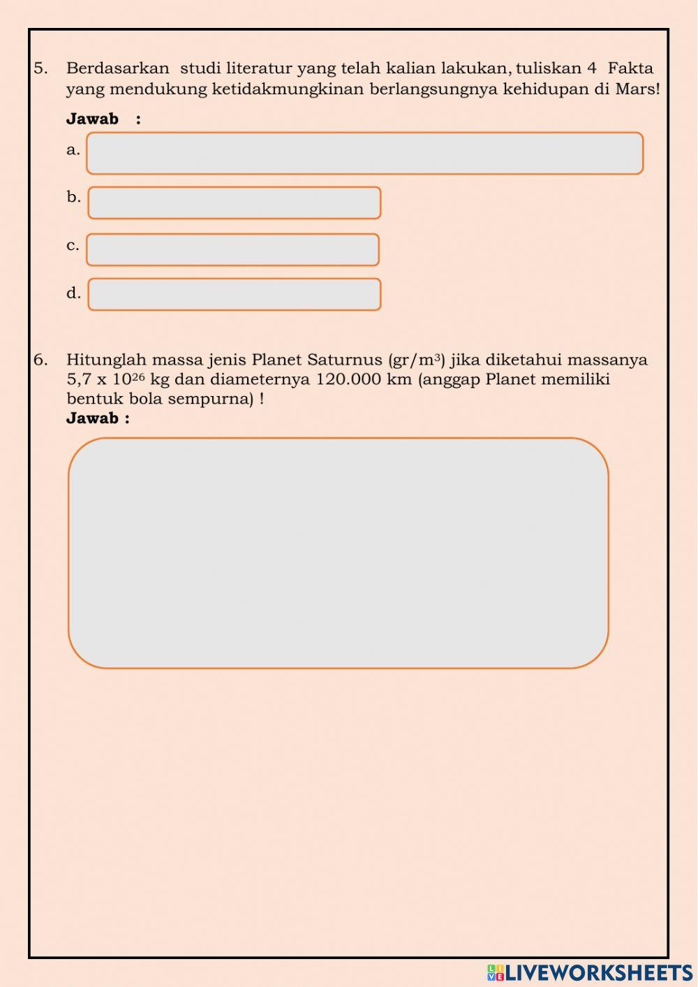 Evaluasi RPP 1 Sistem Tata Surya