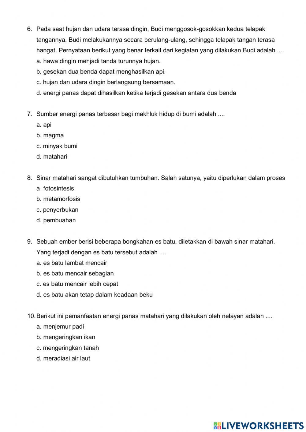 Latihan UKK IPA tema 6