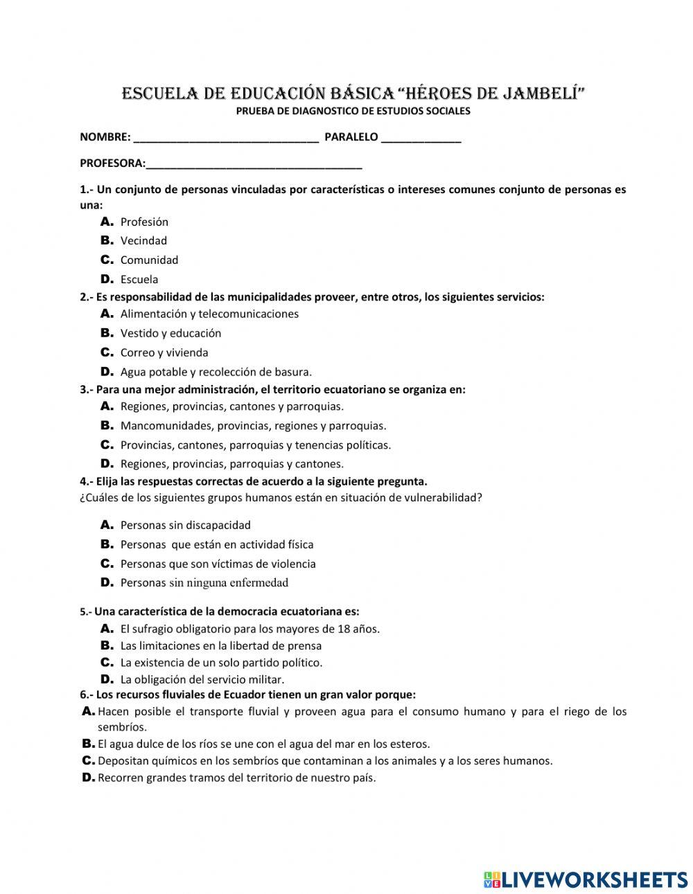 Prueba Diagnostica Estudios Sociales