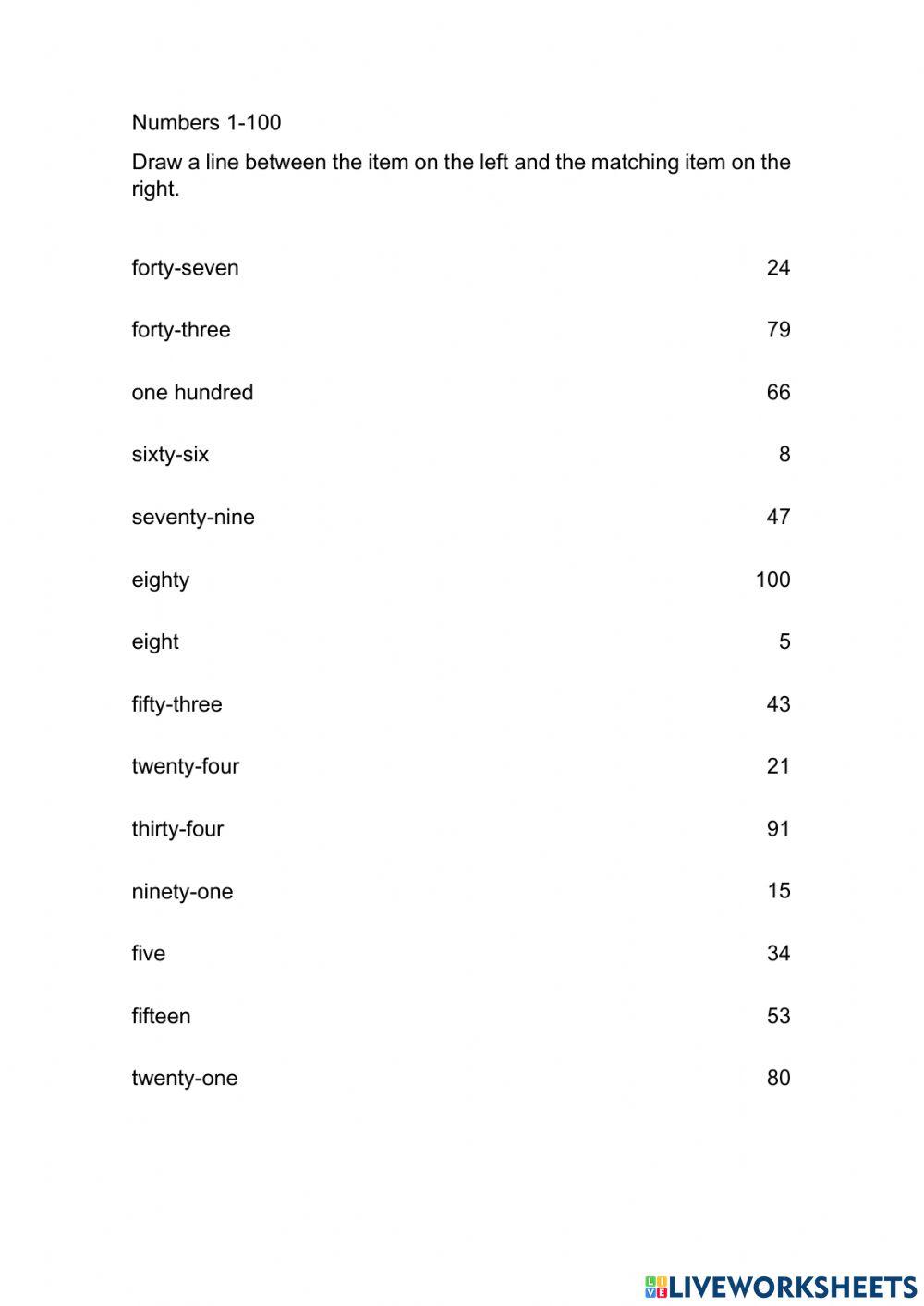 Cardinalnumbers up to 100