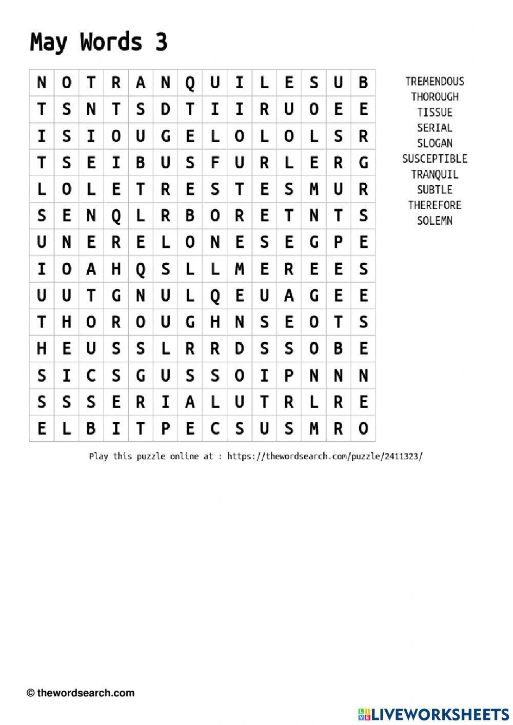 May Words 3 Wordsearch