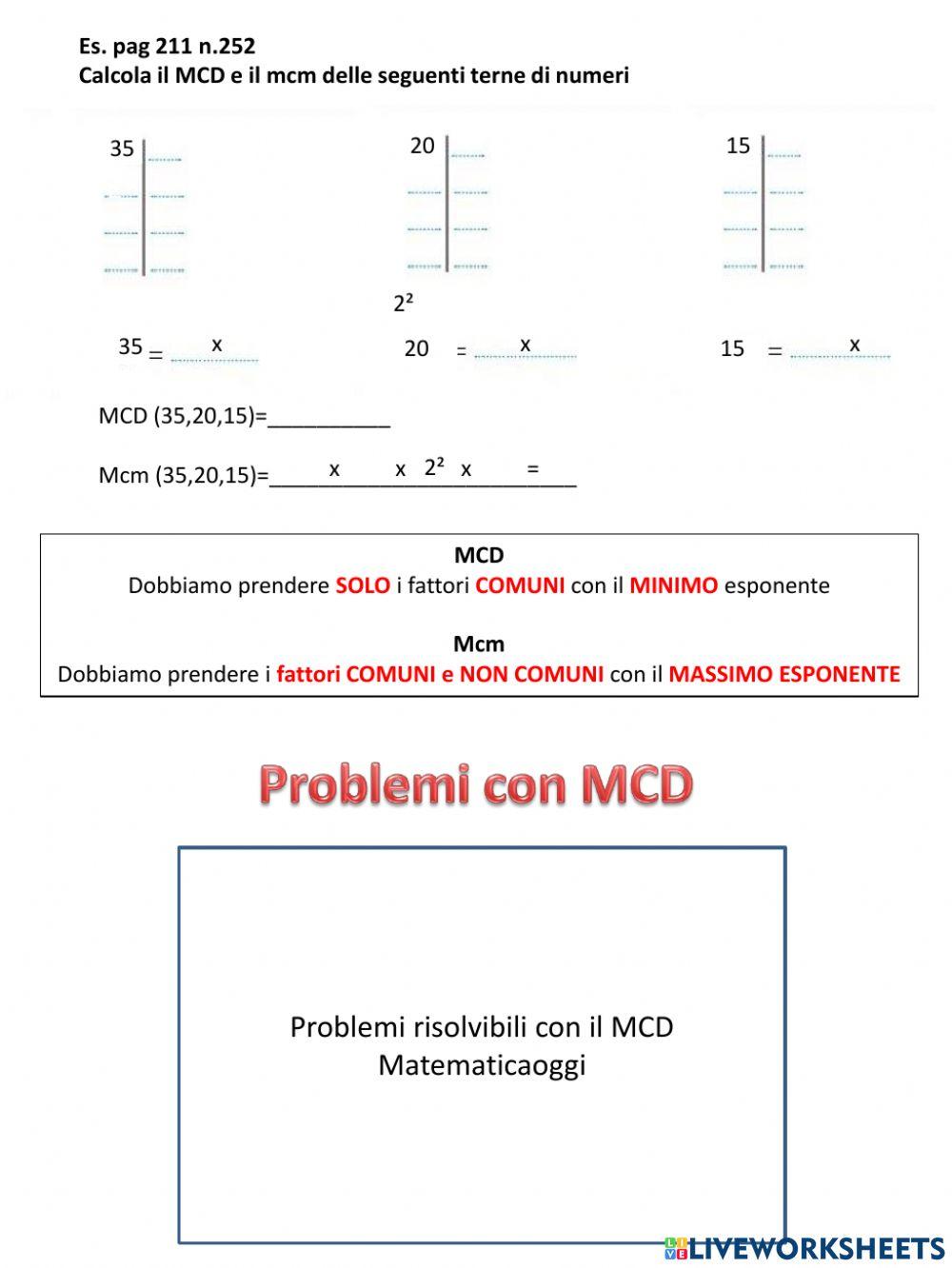 MCD mcm e problemi