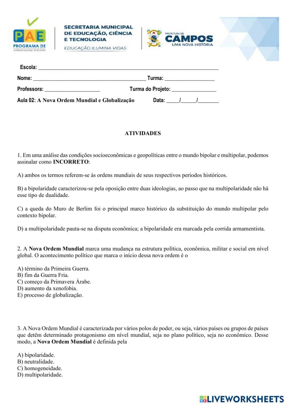 Nova ordem mundial e globalização