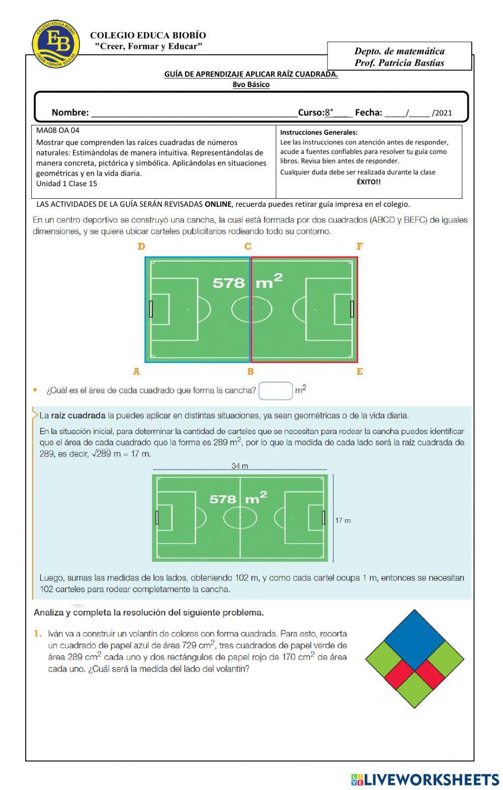 U1, Clase 15, 8° Aplicar raíz cuadrada. U1, Clase 15, 8° Aplicar raíz cuadrada.