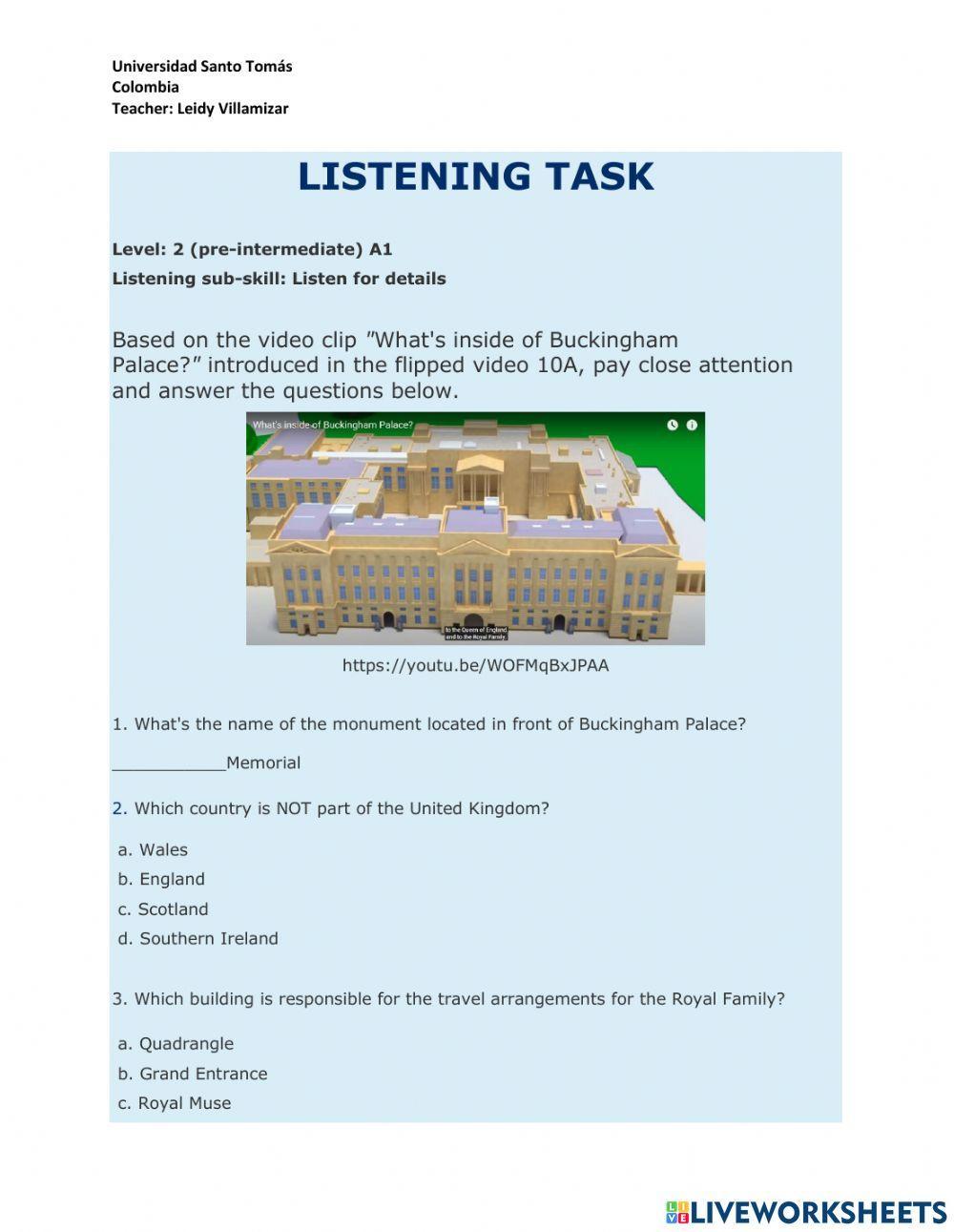 Listening Task: Buckingham palace