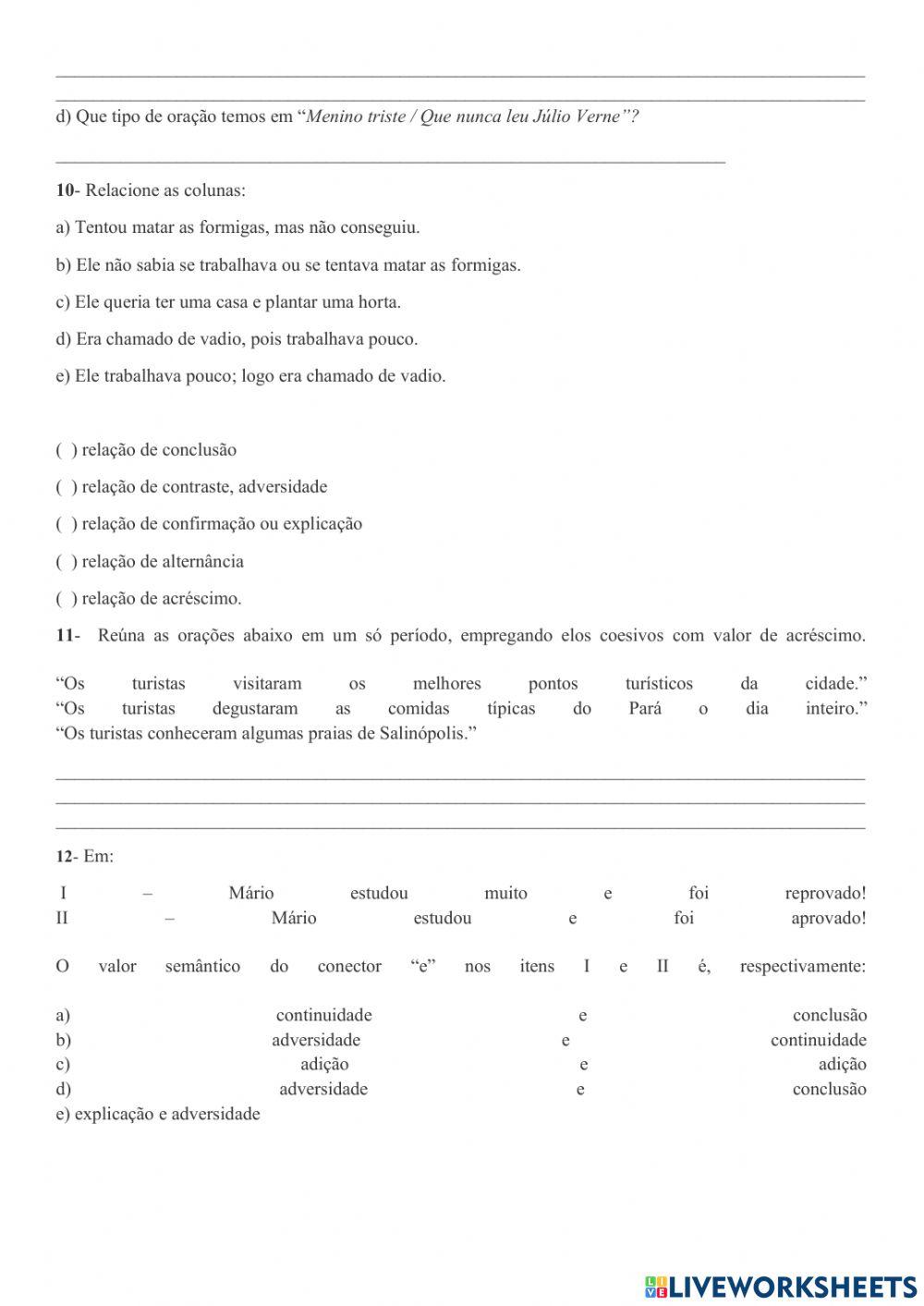 Atividades de Língua Portuguesa 9º ano