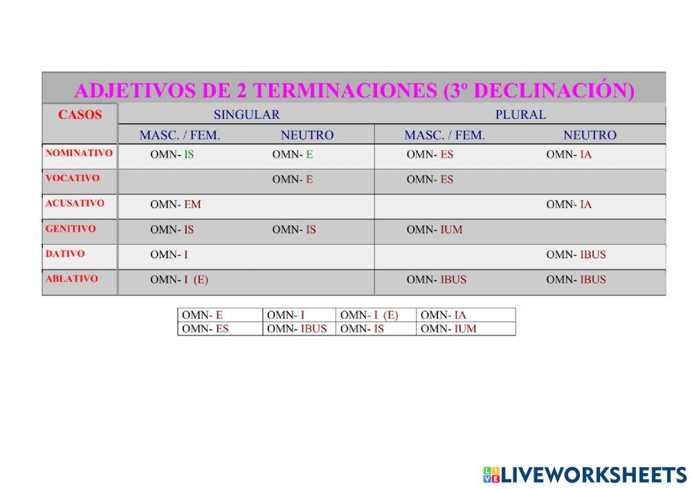 3ª Declinación Adjetivos 2 Terminaciones