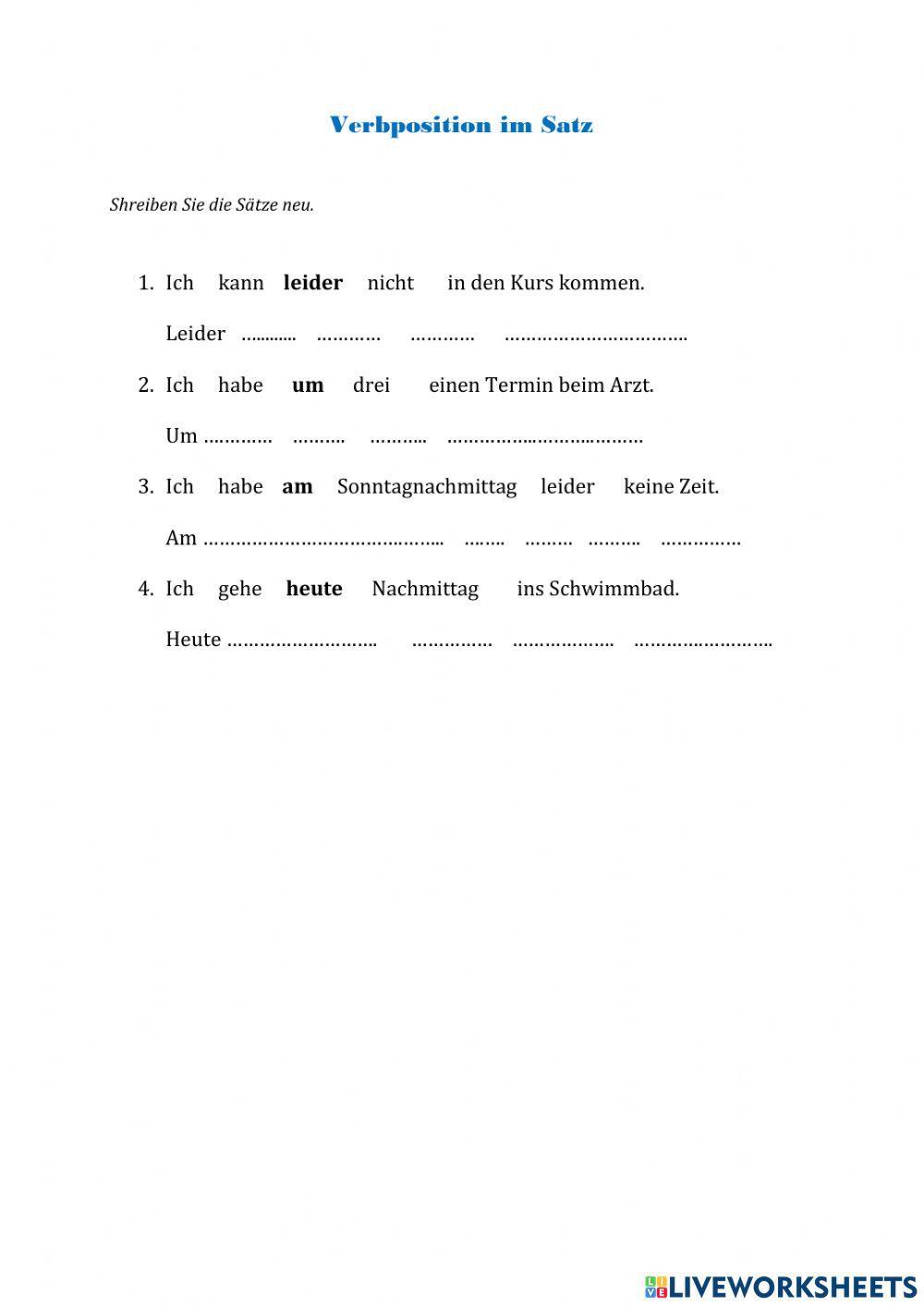 Verbposition im Satz