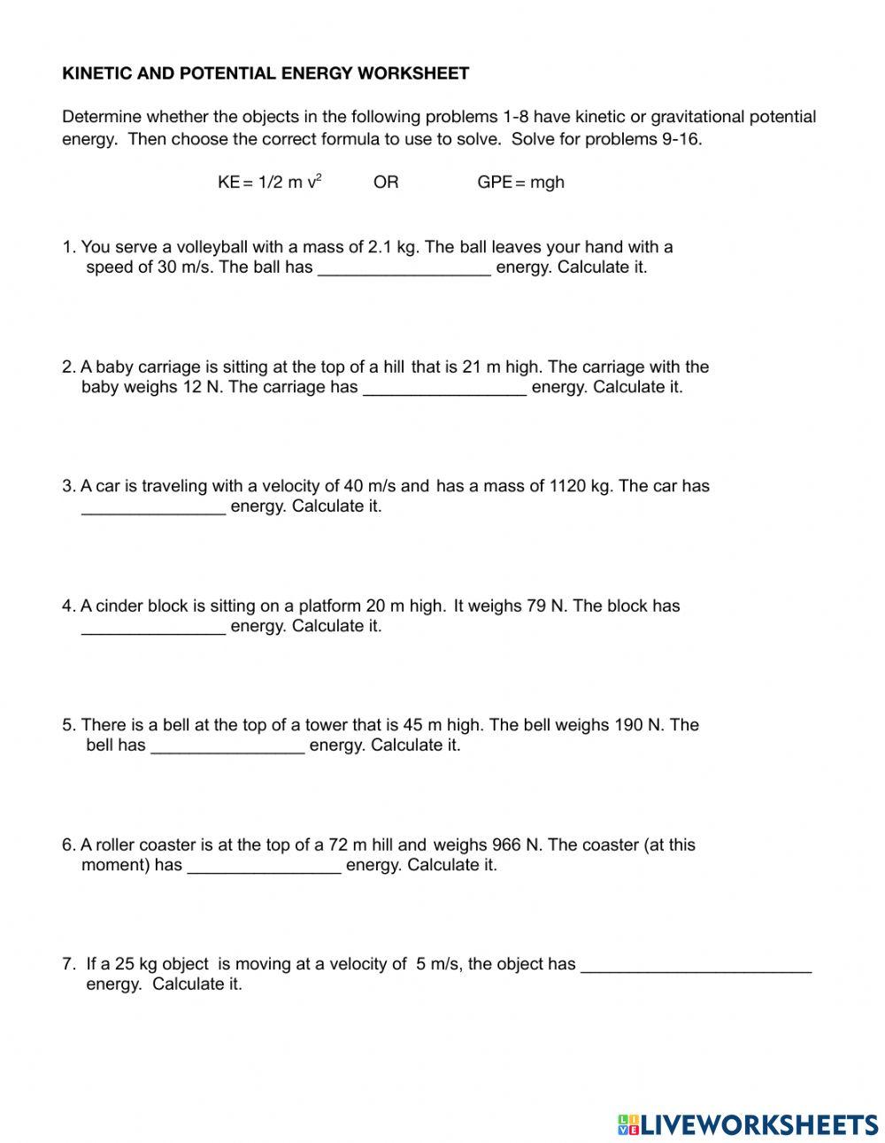 Kinetic and Potential Energy worksheet | Live Worksheets kinetic-and-potential-energy-worksheet-live-worksheets