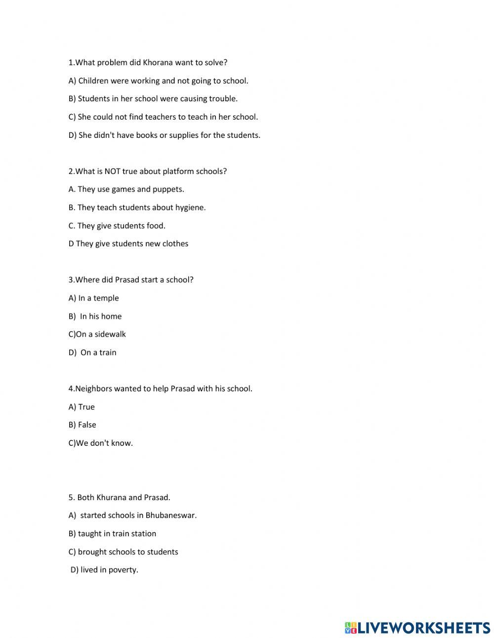 Reading comprehension