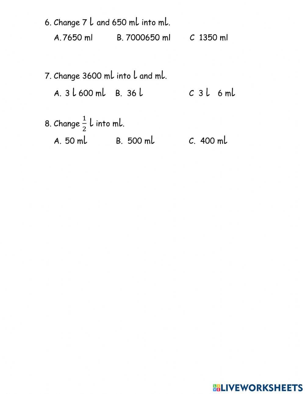 Converting between litres and millilitres