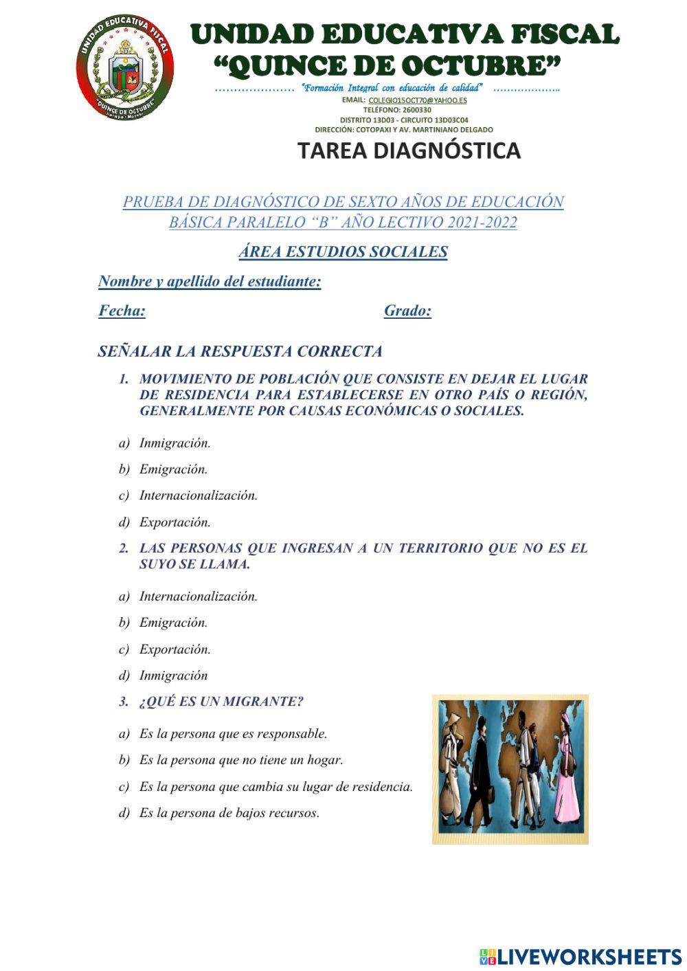 Prueba diagnóstico de estudios sociales