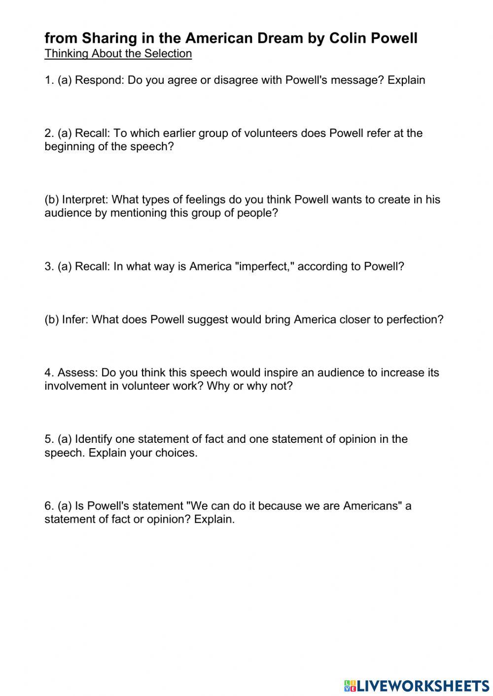 From Sharing in the American Dream by Colin Powell