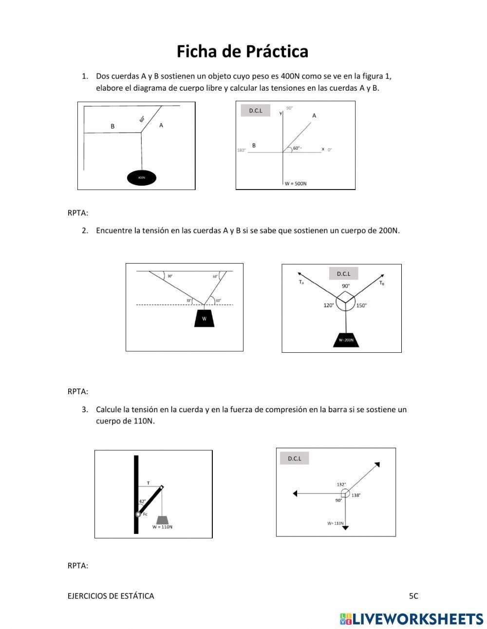 EJERCICOS DE ESTÁTICA 5to secundaria