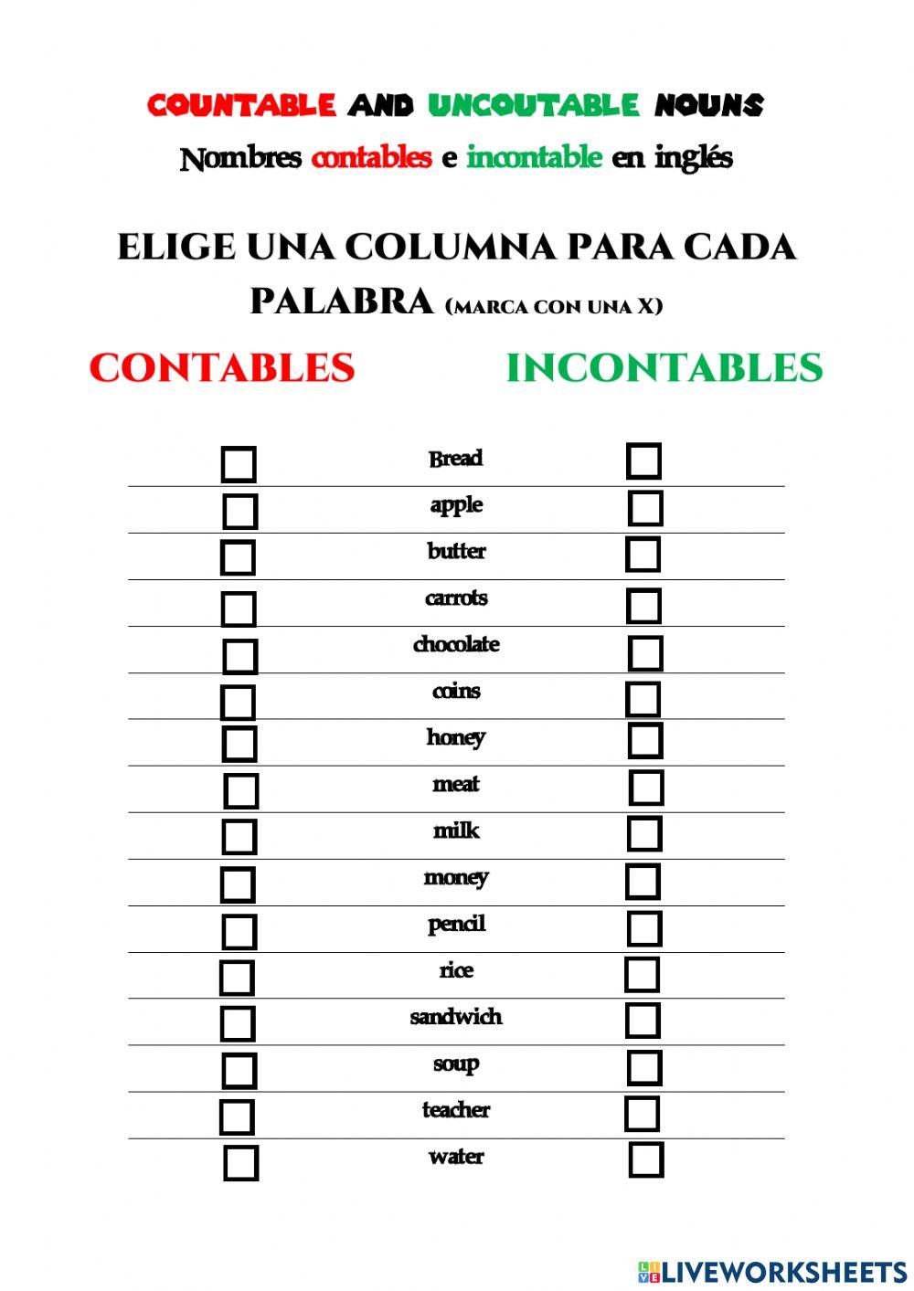 Countable and uncountable nouns