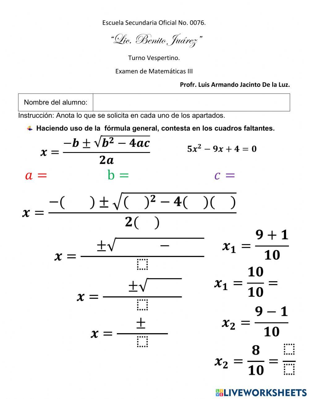 Examen de Matemáticas 3
