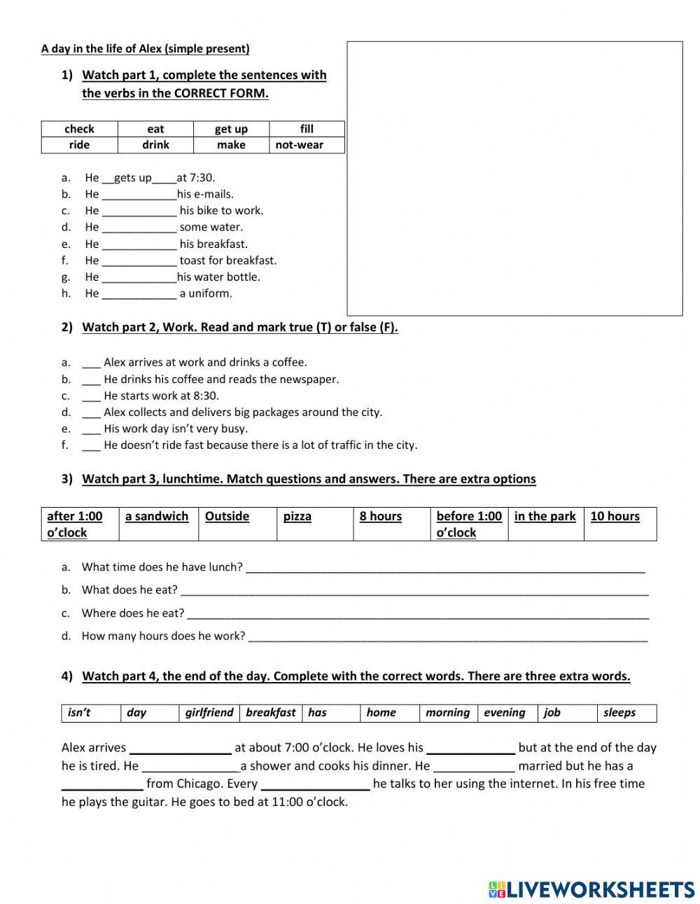 A day in the life of Alex - simple present