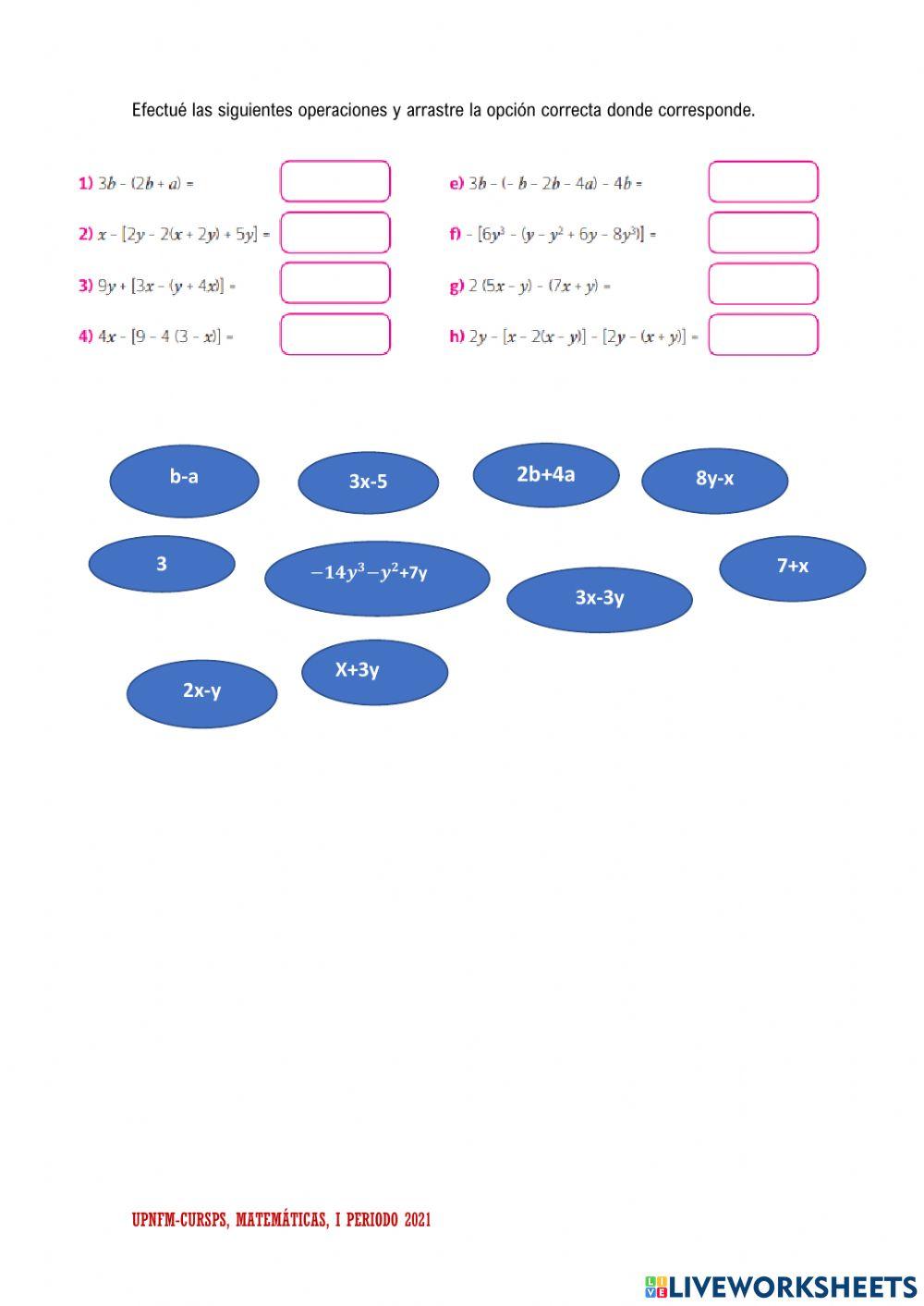 Actividad de expresiones algebraicas