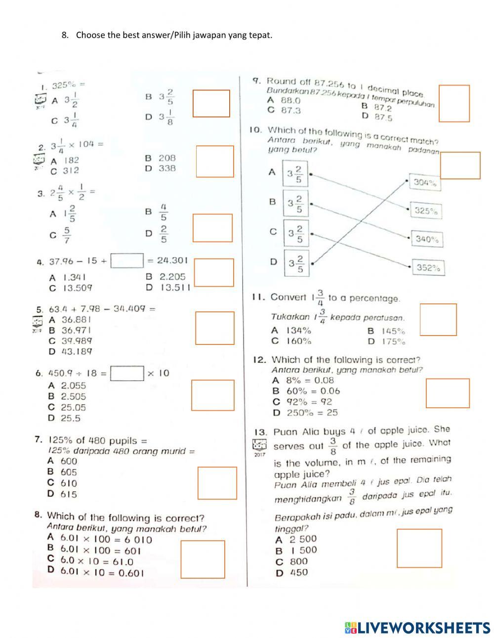 Fractions,decimal and percentages