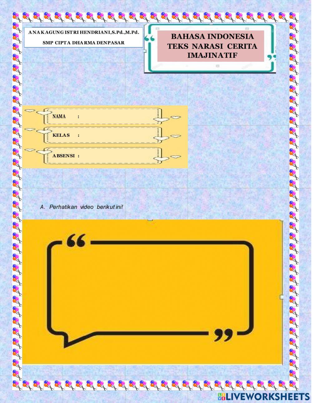 LKPD Teks Narasi Cerita Imajinatif