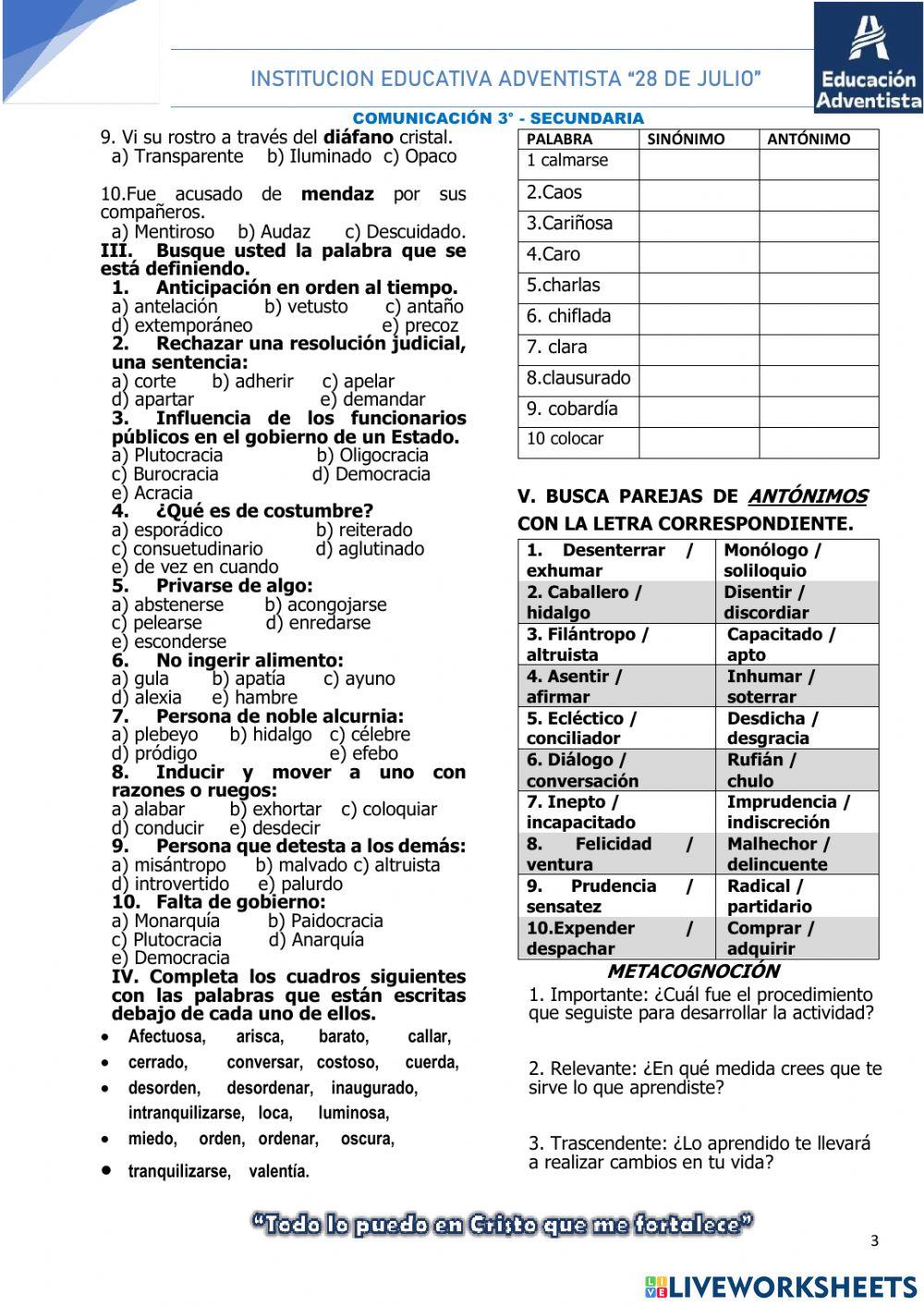 Los sinónimos y antónimos