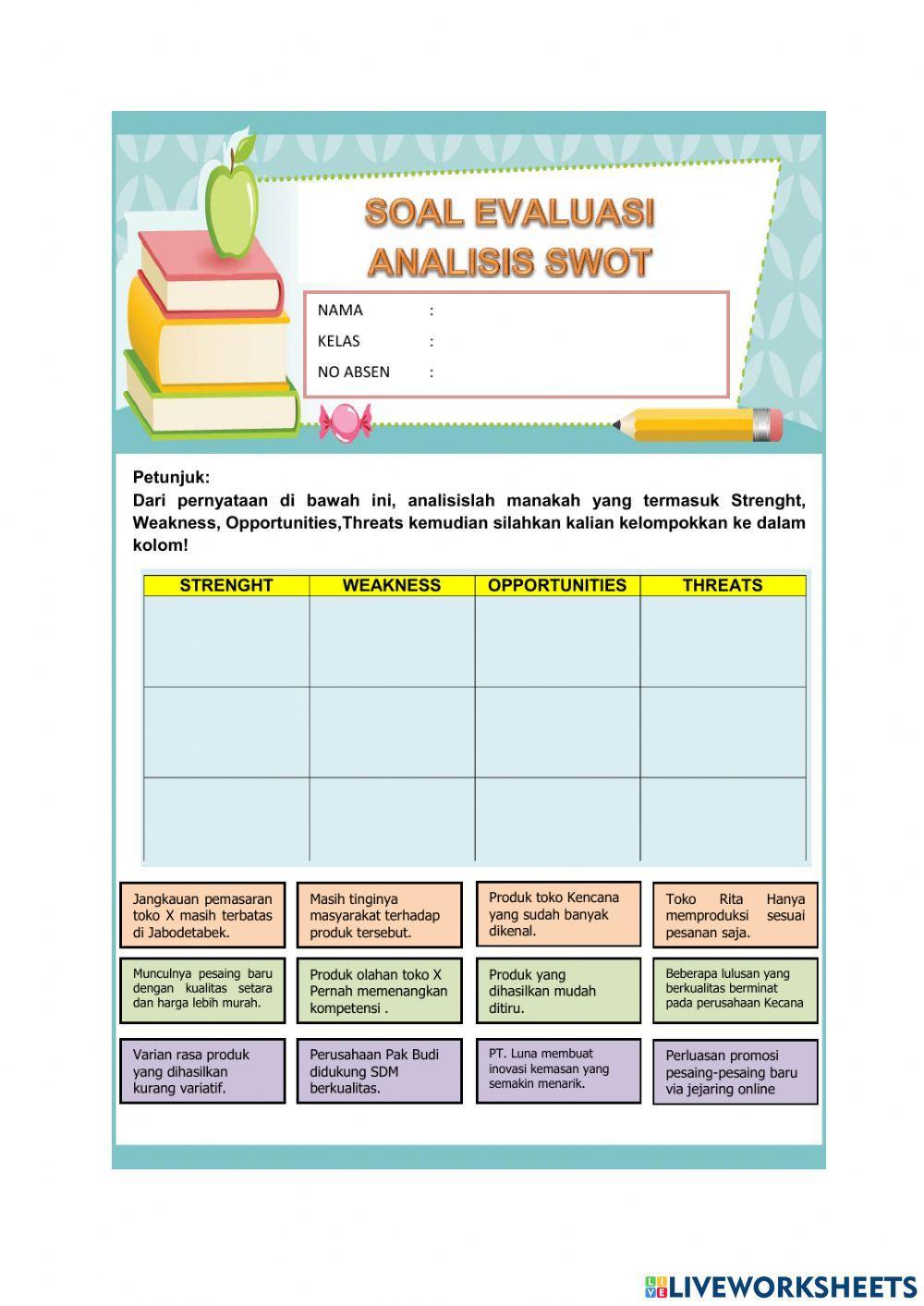 SOAL EVALUASI ANALISIS SWOT