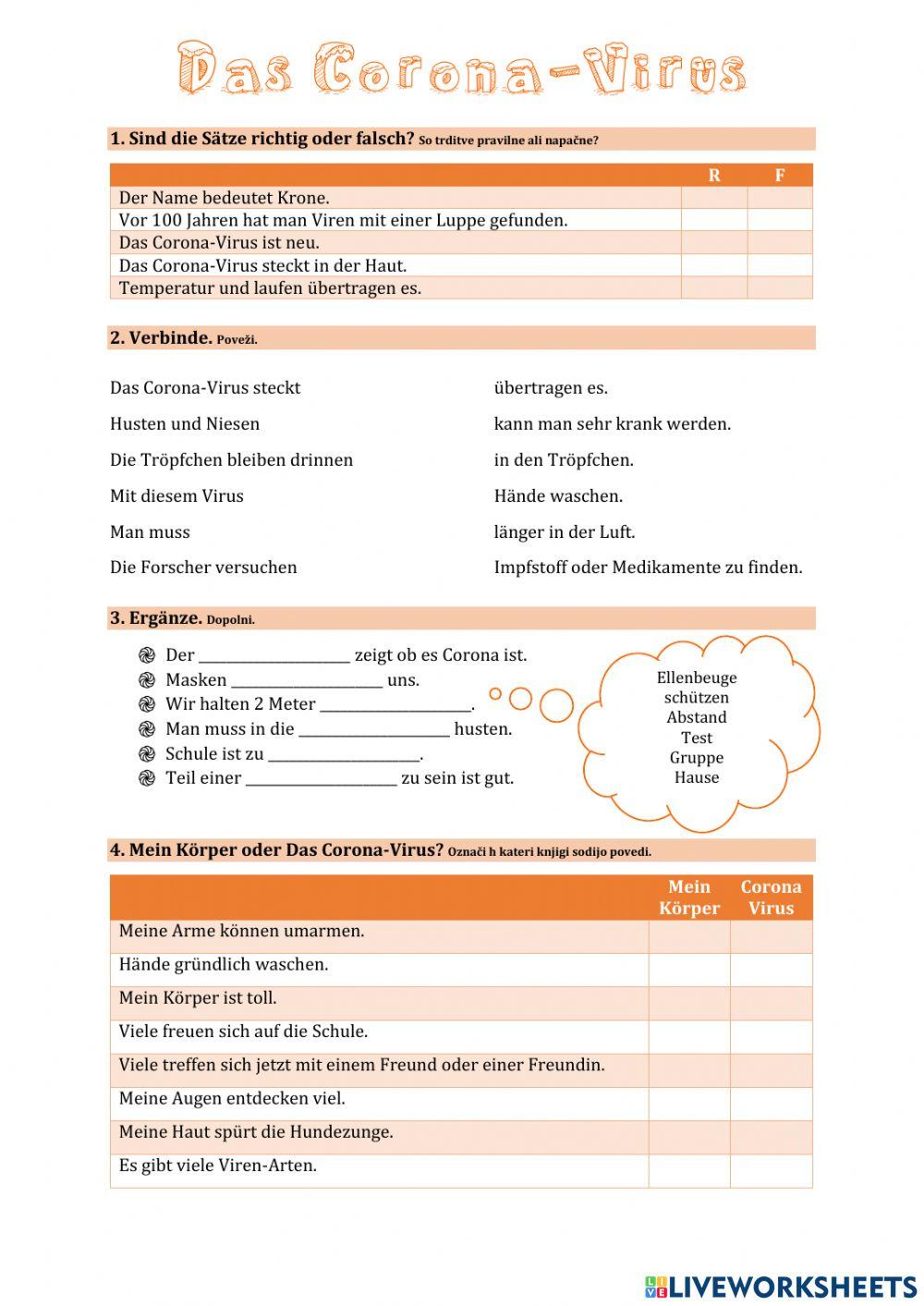 Mein Körper - Das Corona-Virus - Übungen