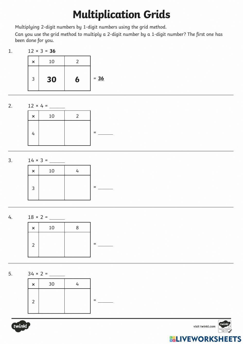 GRID METHOD MULTIPLICATION online exercise for Live Worksheets