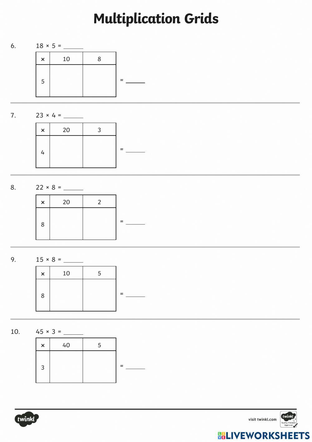 GRID METHOD MULTIPLICATION online exercise for Live Worksheets
