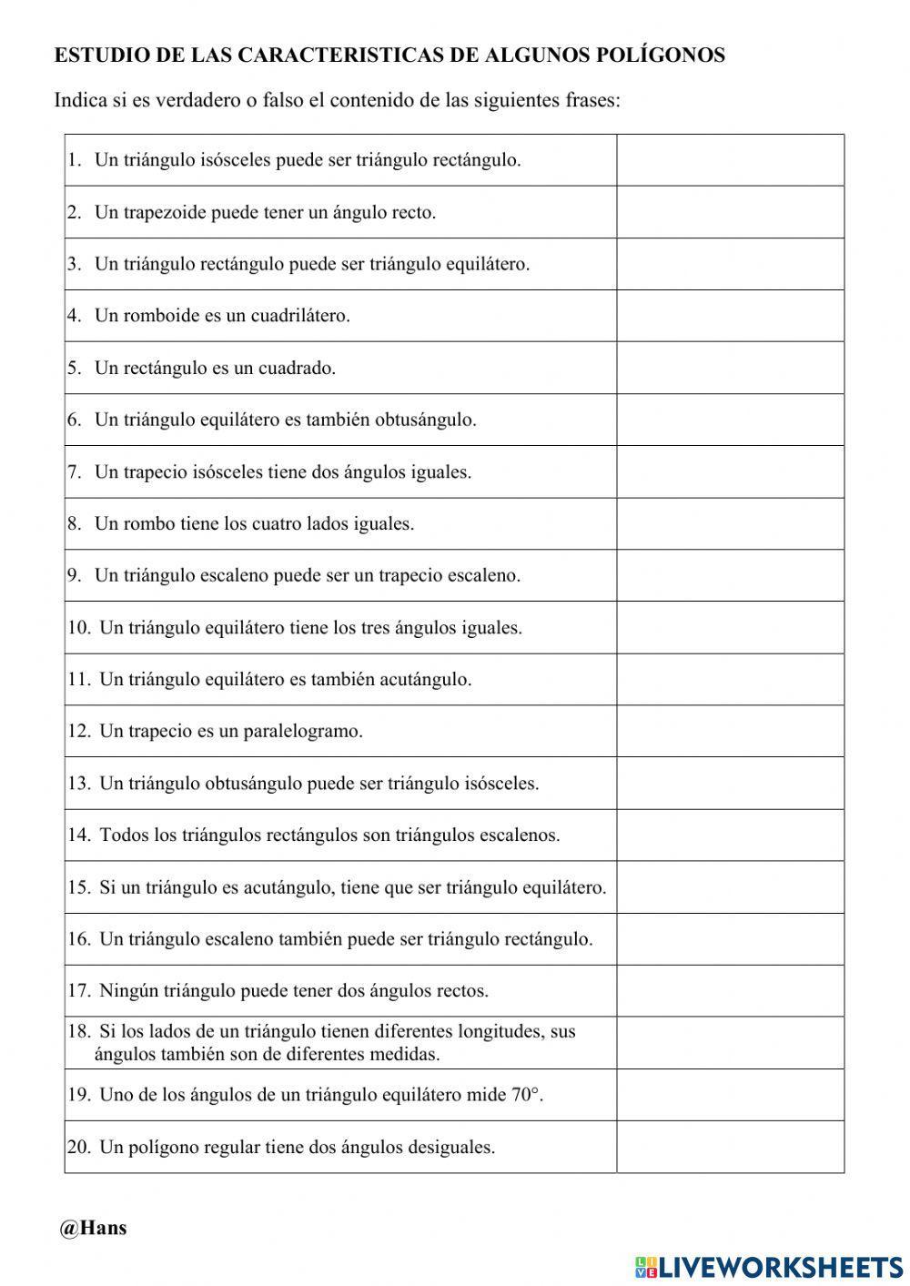 Caracteristicas de algunos polígonos