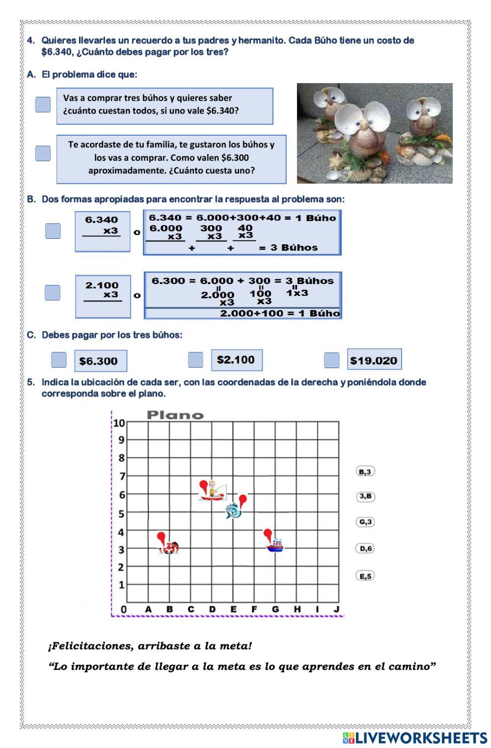 Problemas aditivos y ubicación en el plano