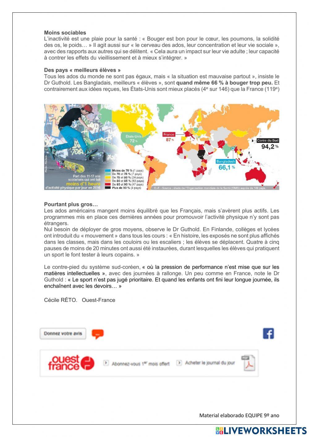 Compréhension écrite: Sports