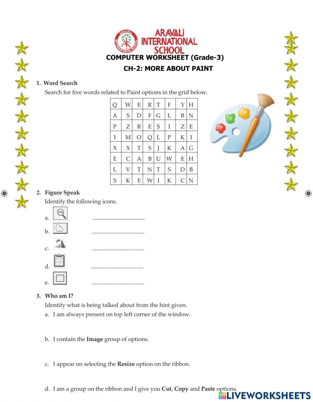 Worksheet ms paint grade-3 Worksheet ms paint grade-3