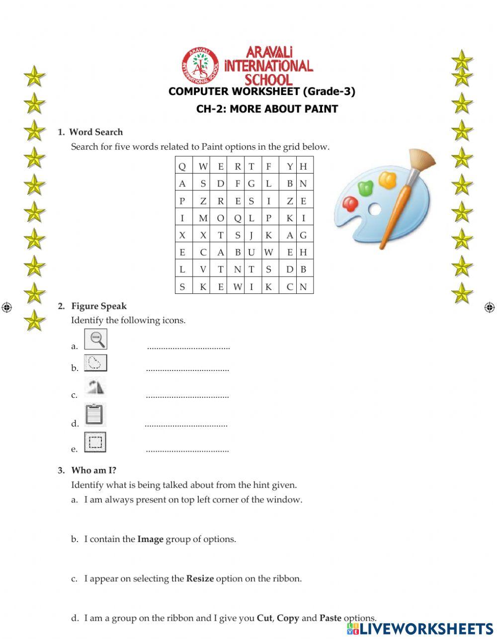 Worksheet ms paint grade-3