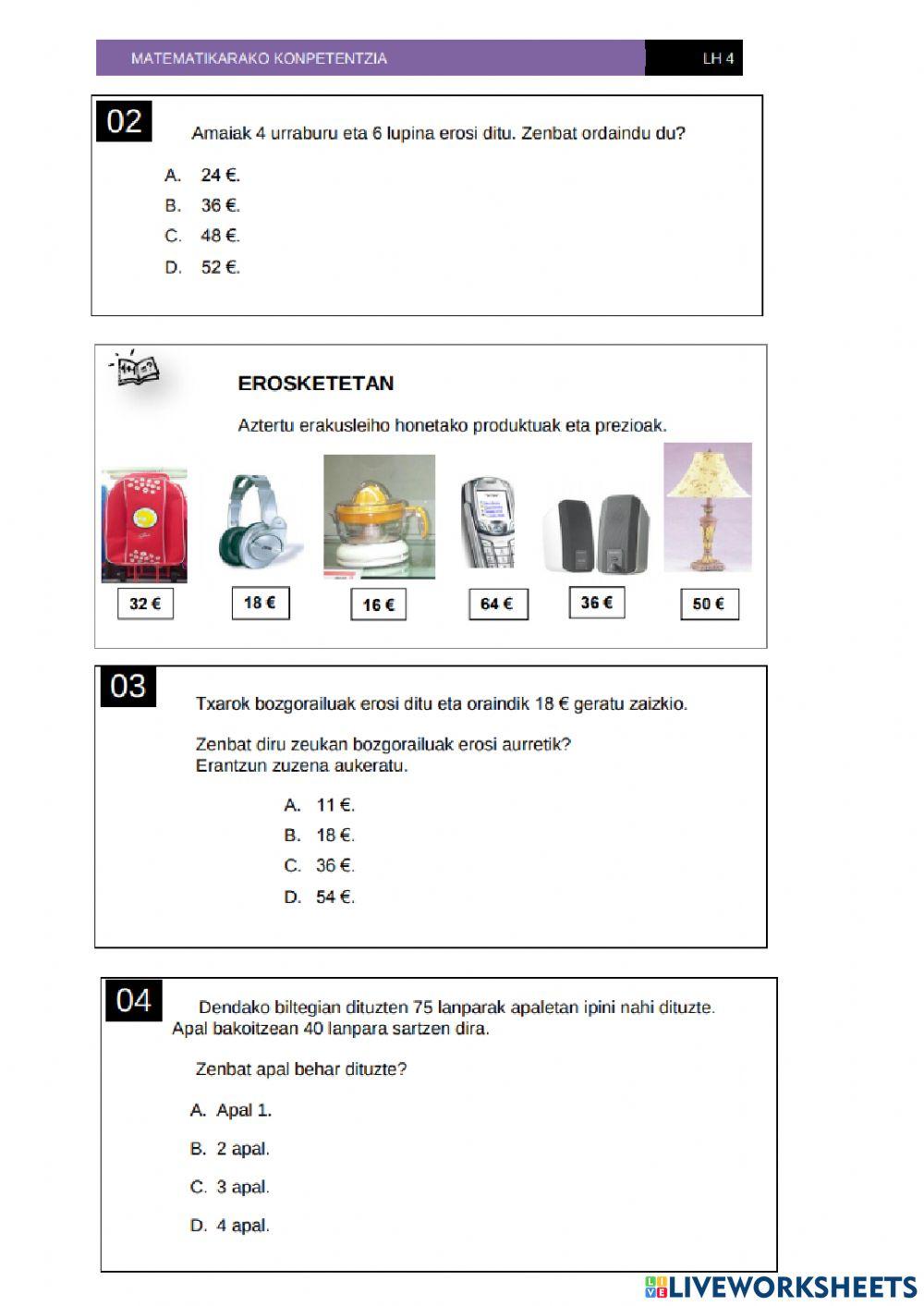 MATEMATIKA: Erosketak