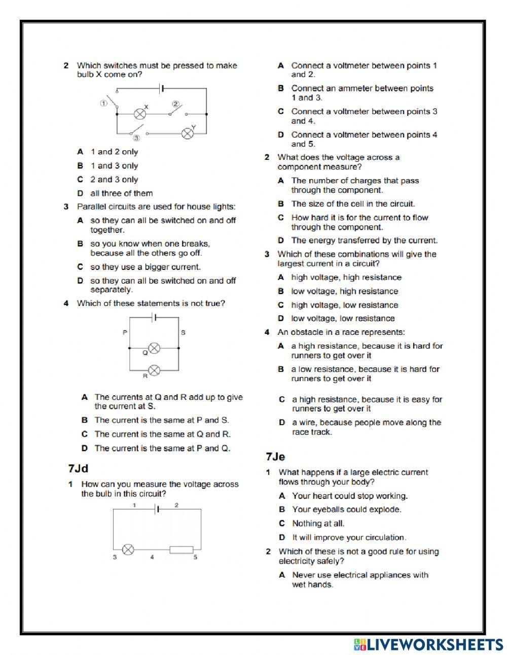 Electricity End of unit Practice Quiz