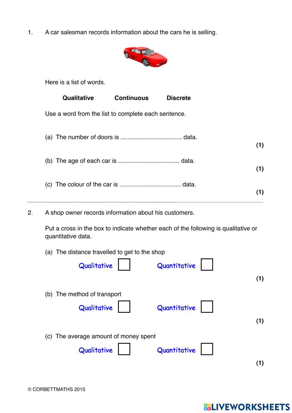 Types of Data online exercise for | Live Worksheets