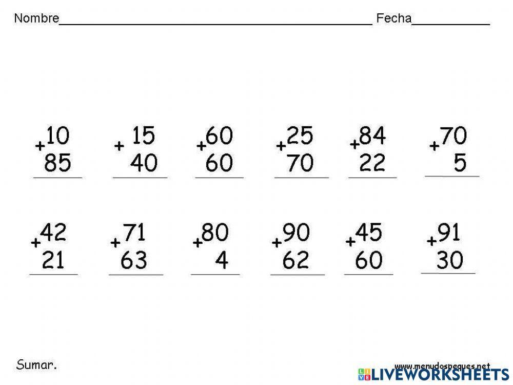 Las sumas de dos cifra